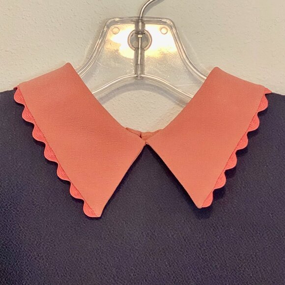 ROKSANDA Navy Searsucker Silk Peter Pan Collar Blouse Size 8 - Picture 4 of 12